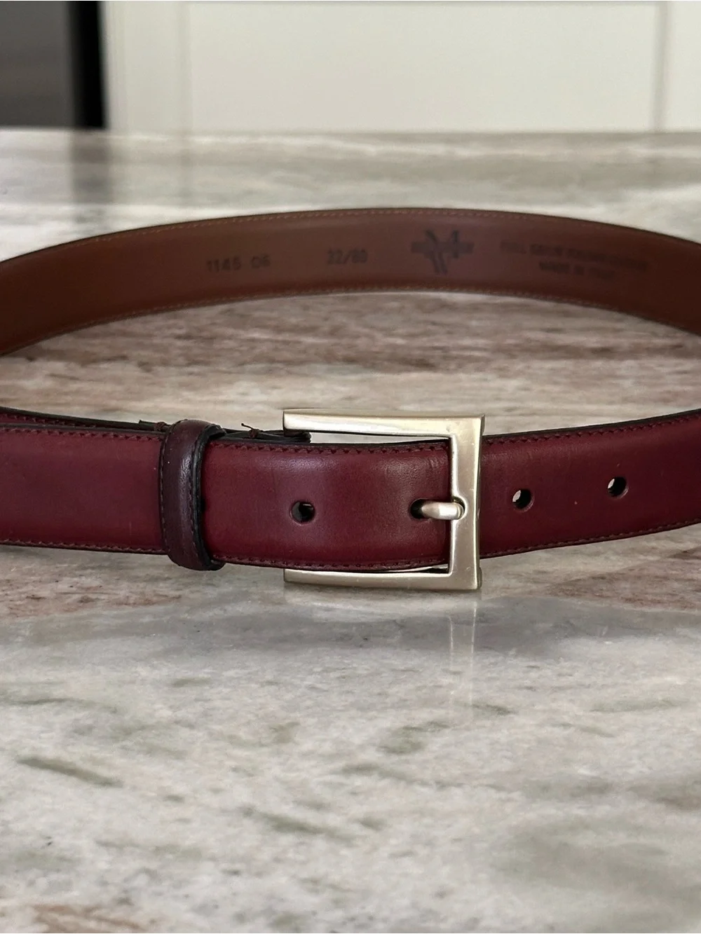 Men’s Wearhouse Full Grain Italian Leather Brown Dress Belt Made In Italy